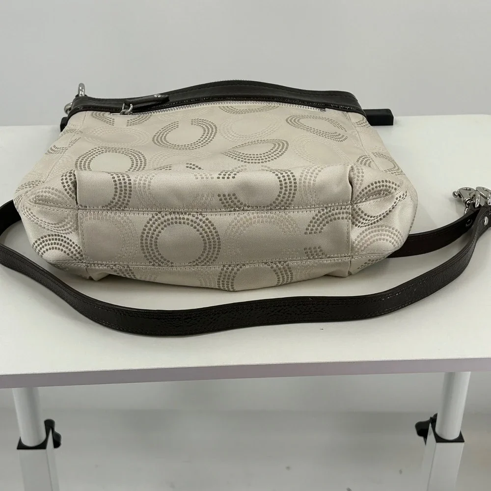 Coach Madison Op Art Dotted C Convertible Shoulder Bag Ivory Brown Canvas